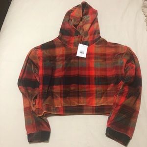 Topshop Velour Crop-Top Hoodie